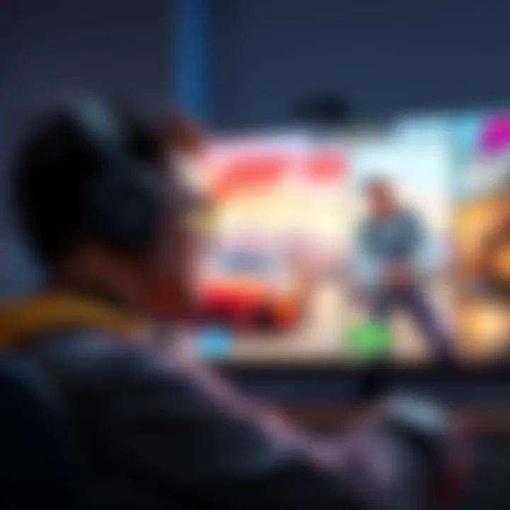 A gamer contemplating the upgrade of their Game Pass subscription while looking at popular titles like Forza Horizon 6 and GTA 6 on a screen.
