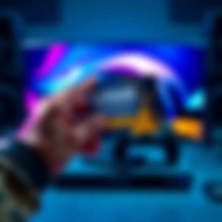 A gamer holding a Game Pass Ultimate code card with a console in the background