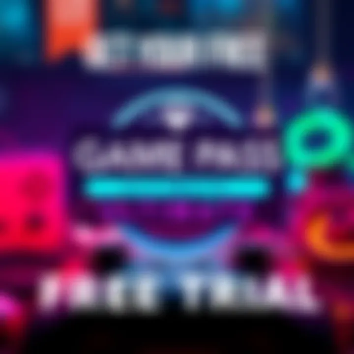 Game Pass Ultimate Free Trial A vibrant graphic showing a Game Pass Ultimate logo with a text overlay announcing a free one-month trial offer. The background features gaming elements like a controller and console.