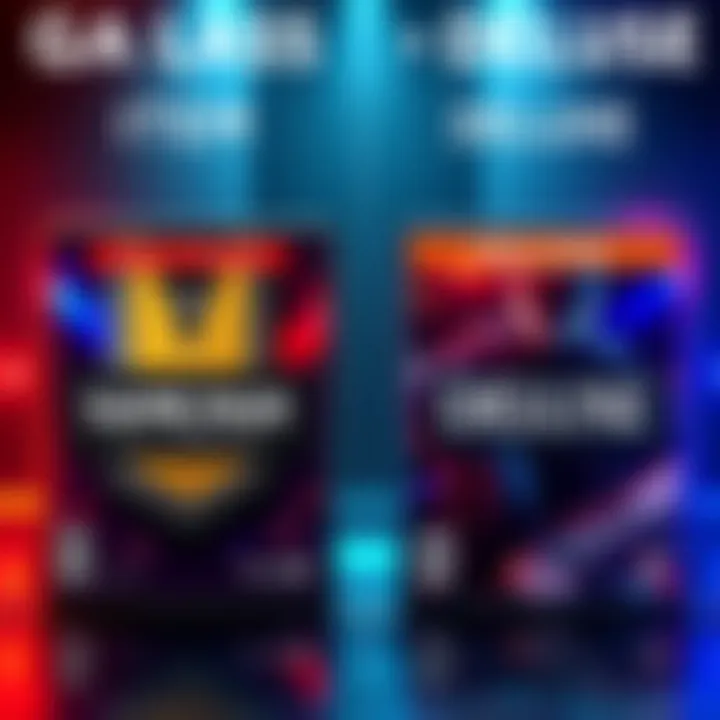 Visual representation showing two game versions side by side, one labeled Game Pass and the other labeled Deluxe, highlighting item unlocks and gameplay variations.