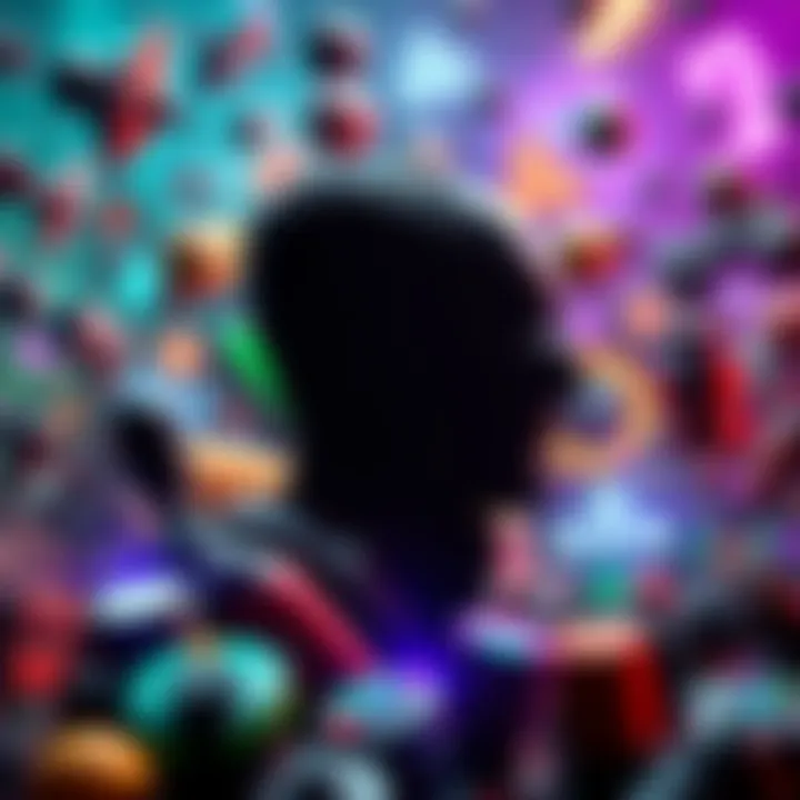 A colorful gaming profile background featuring elements from various video games, inviting viewers to guess the game.