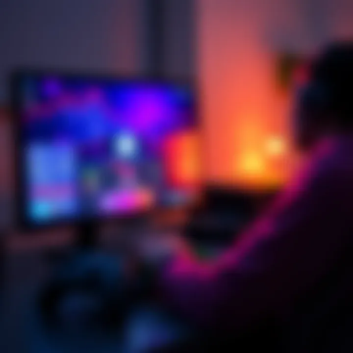 A gamer using a computer with save progress icons on the screen