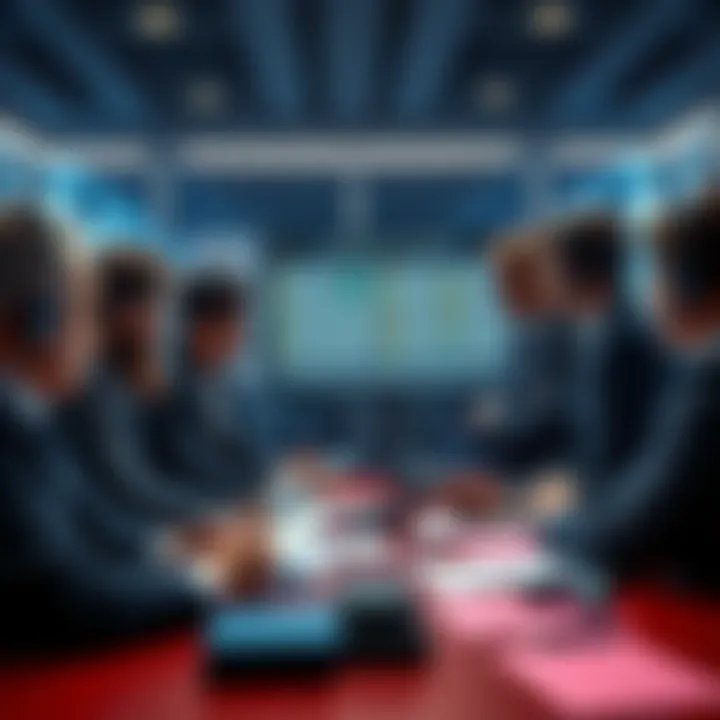 A group of regulators discussing game rating standards with charts and documents, showing a contrast with European regulations.