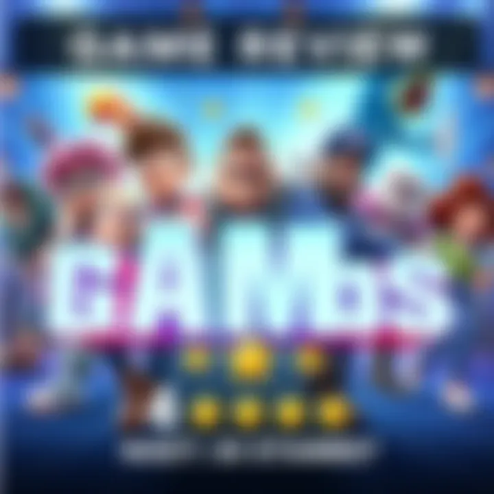 A colorful game cover featuring humorous characters and bold text highlighting a 4-star rating.