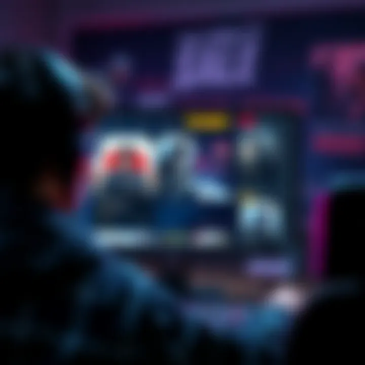 A person looking at a computer screen displaying a game on sale with price tags and reviews