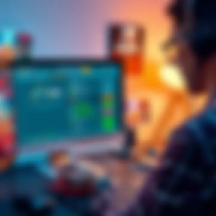 A person repairing a corrupted game save file using a computer, showing recovery software on the screen, with game images in the background.