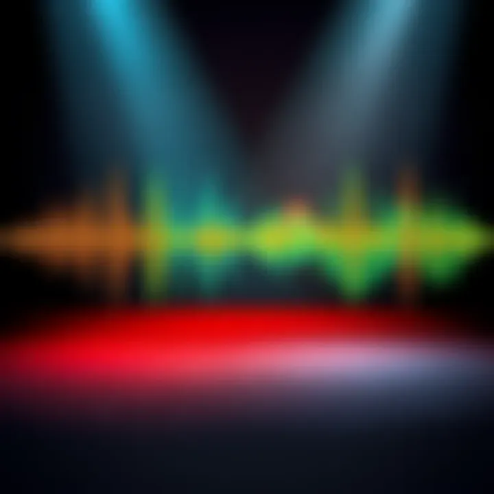 Game sound effects concept Illustration of different surfaces like wood, metal, and grass with matching sound waves, representing sound effects for character impacts in gaming.