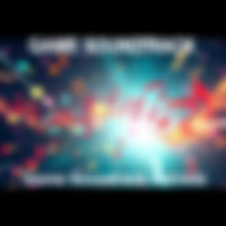 Visual representation of game soundtracks from Peace Walker and MGSV merging together with musical notes and game symbols