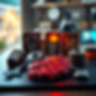 A collection of game items including Eyes of Belmont, Wire Tap, Fog Wise, and Steak Out displayed on a table