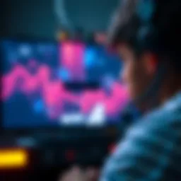 Game-streaming obstacles A frustrated gamer waiting during a long queue on a streaming platform, with buffering symbol on screen