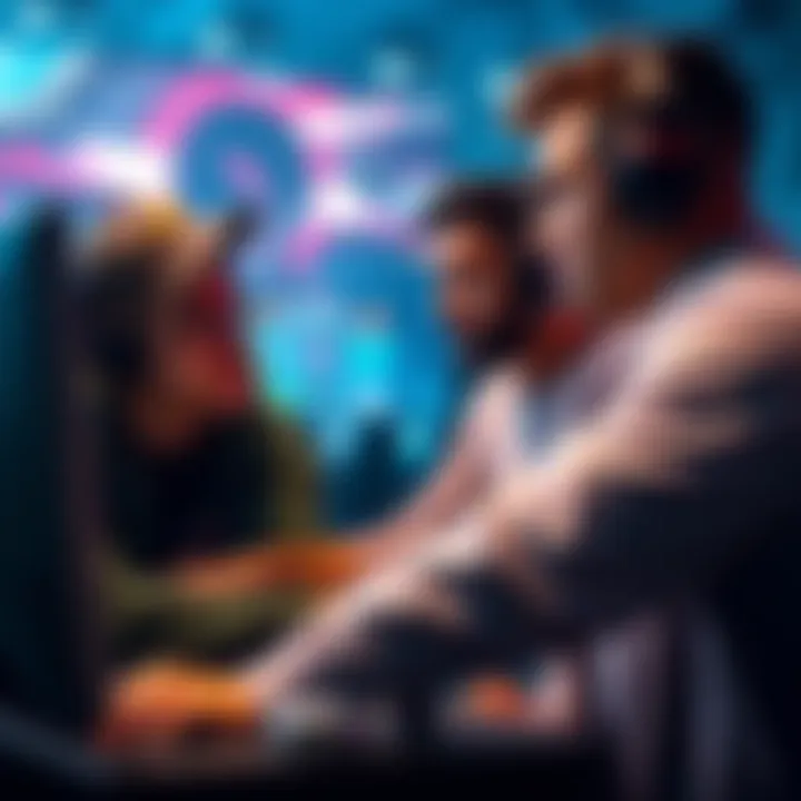 A player analyzing game replays with friends for teamwork improvement