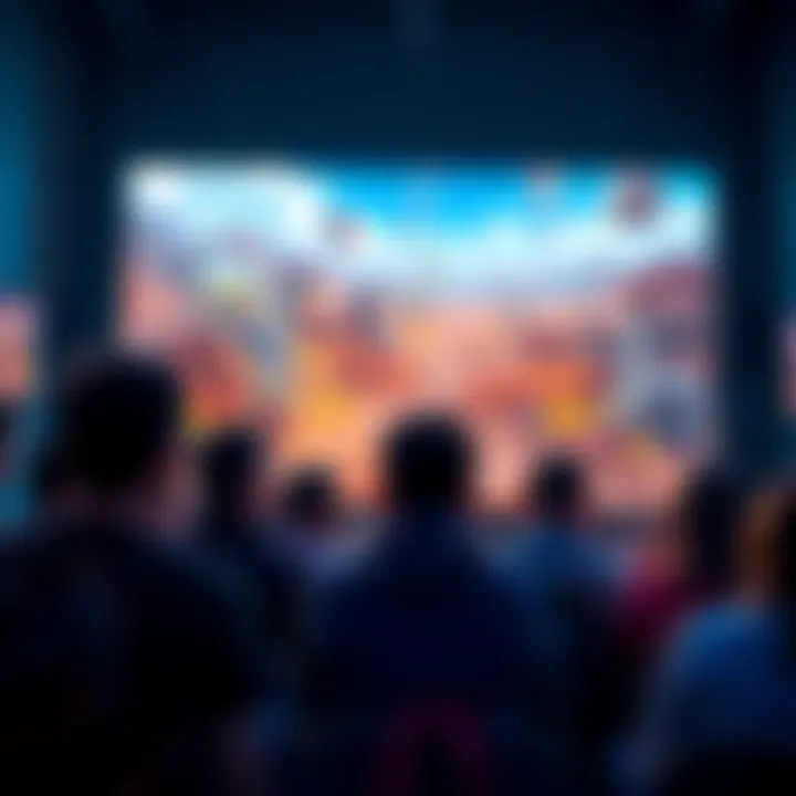 Game trailer preview A scene showing a group of gamers watching a game trailer on a large screen, expressing mixed reactions