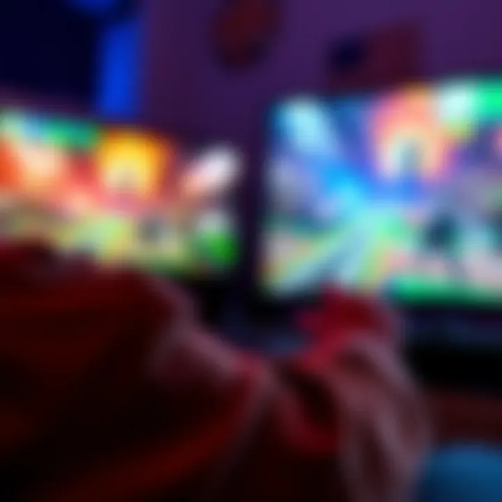 Game Trailers on Xbox Series A gamer watching exciting game trailers on an Xbox Series console, with vivid graphics displayed on the screen.