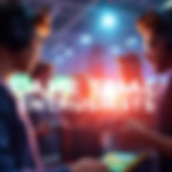 A group of gamers eagerly participating in a video game trial event, showcasing their excitement and engagement with new games before official release.