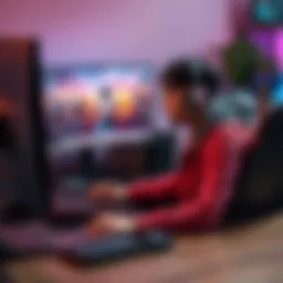 A person sitting at a computer looking frustrated while playing a video game, showing a screen with a battle royale game interface resembling Chinese PUBG.