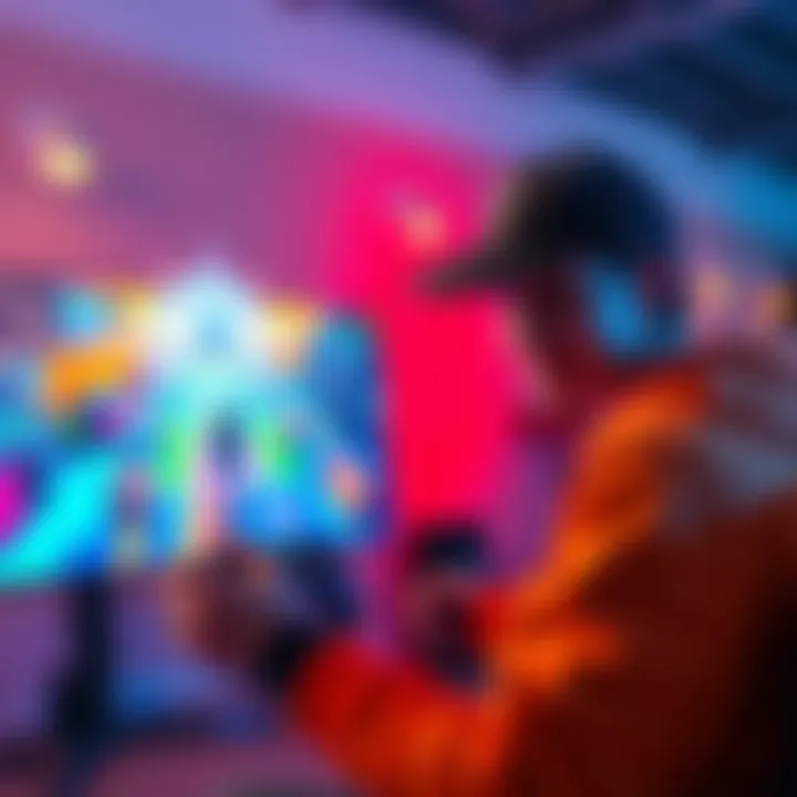 Game Visuals Upgrade A gamer using a console with vibrant graphics on the screen, showcasing improved visuals and performance in gameplay.