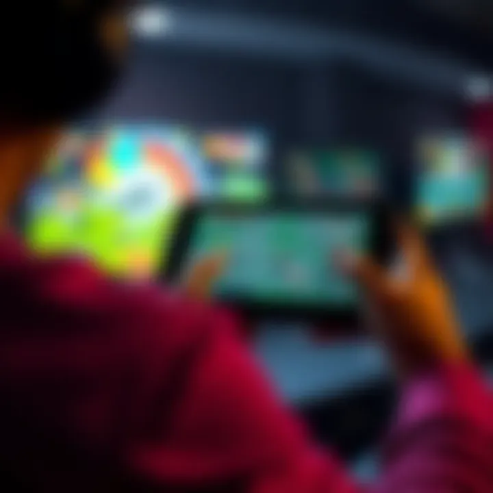 Game walkthrough guide Person using a game walkthrough guide on a tablet while playing a video game