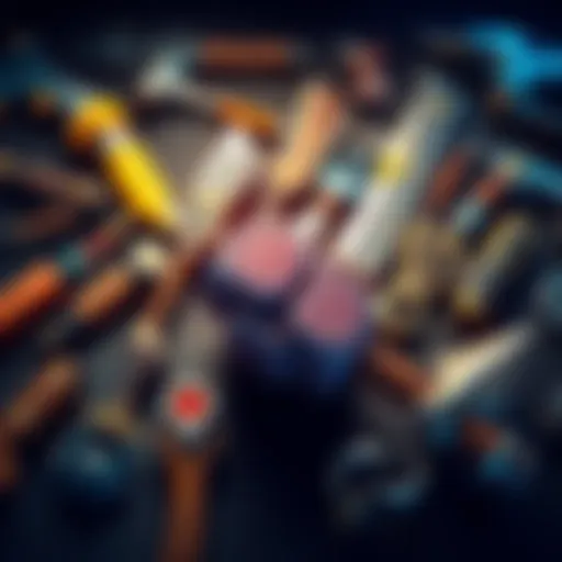A collection of various game weapons, including a hammer from Sunbreak, showcasing their unique designs and styles.