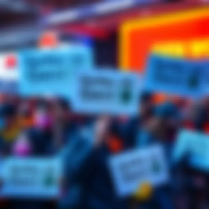 A group of game workers holding signs calling for GenAI disclosures in stores, showing support for transparency in gaming.