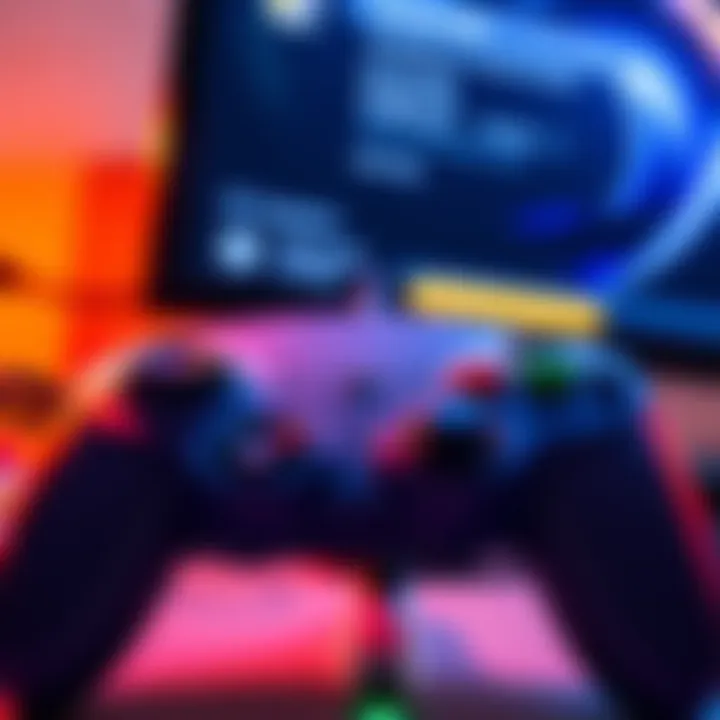 A GameCube controller connected to a screen showing the Dolphin emulator interface with rumble settings visible