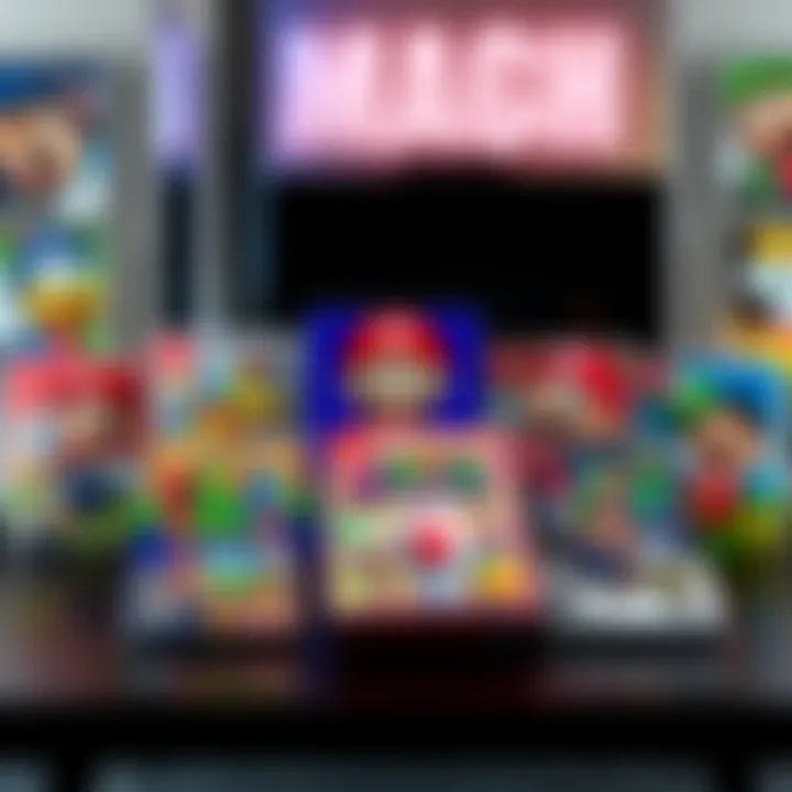 A collection of GameCube Mario Party game boxes displayed on a table, featuring colorful artwork and nostalgic characters.