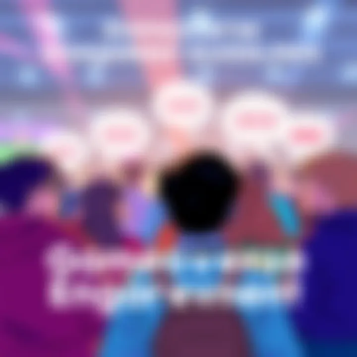 An illustration of a group of people discussing game content with clear communication bubbles, symbolizing respectful interaction.