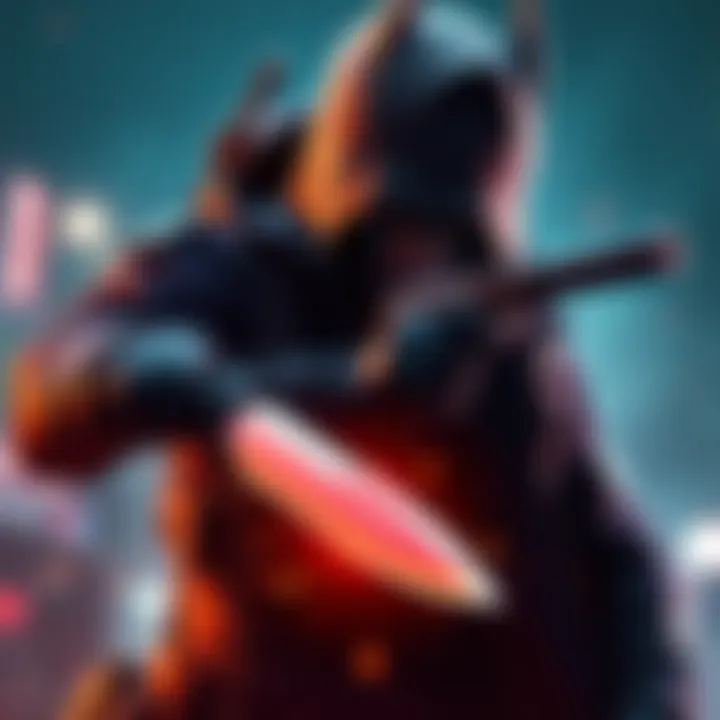 Gameplay with throwing knives and pistols A character in action using throwing knives and pistols, showcasing a mix of stealth and combat