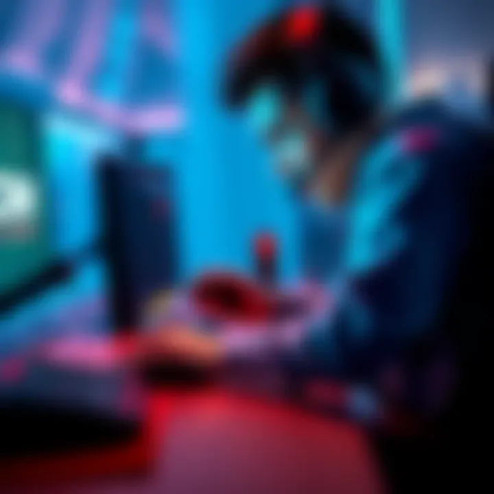 A gamer sitting at a desk adjusts their mouse settings on a computer while playing Valorant