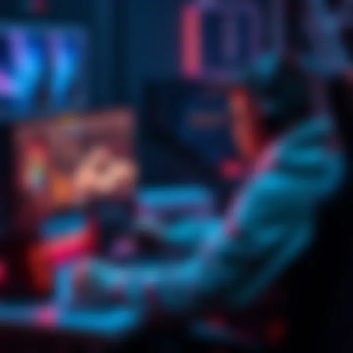 A gamer sits at a desk adjusting sensitivity settings on a screen while focused on gameplay