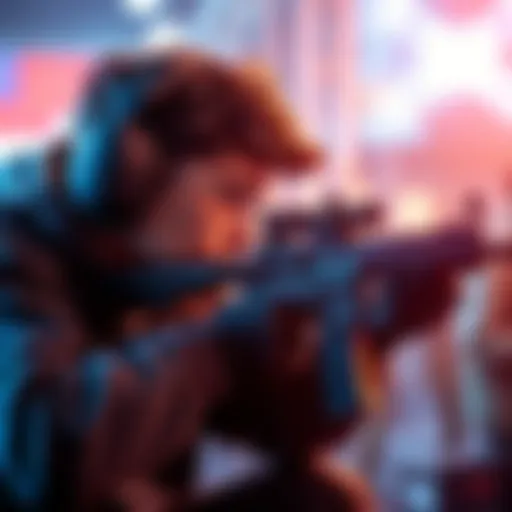 A focused gamer aiming down sights with a PVP auto rifle in a competitive match setting.