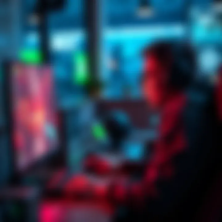 A gamer focuses on improving their aim skills on a computer screen in Aimlabs, using a mouse and keyboard setup.