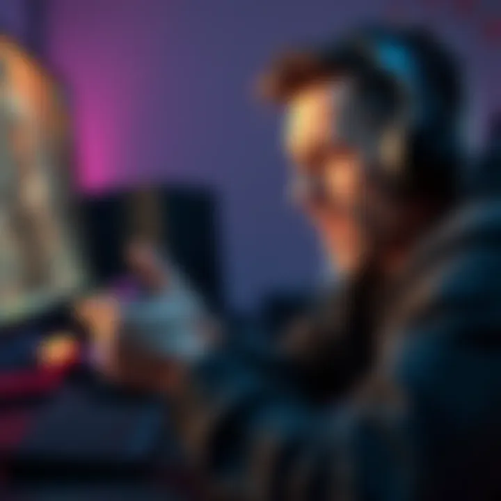 A person looks stressed while playing a survival game on a computer, hands gripping the controller tightly, with a tense expression on their face.
