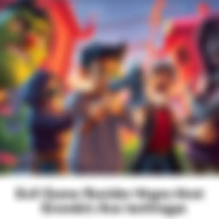 A first-time gamer swings an old-fashioned axe at cartoonish evil residents in a vibrant game world, showing excitement and humor.