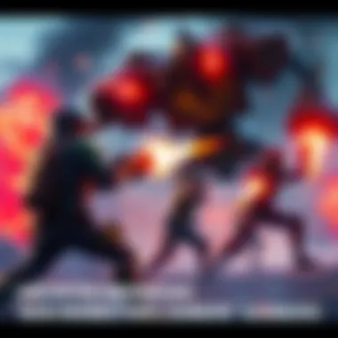 A gamer battles a missile-firing robot in Dire Marsh, showcasing an intense team effort.