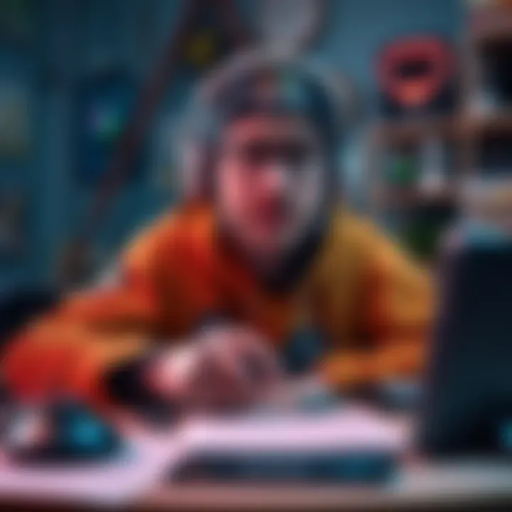A gamer focused on gaining experience points for the Brooklyn Activation Cache, surrounded by gaming gear and strategy notes