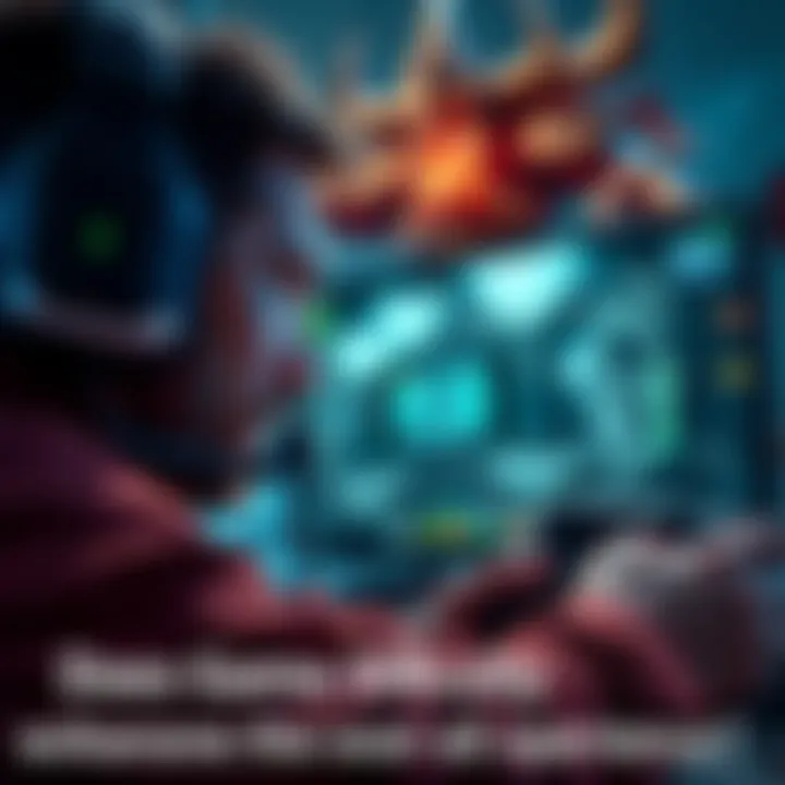 A focused gamer playing a video game, surrounded by gaming equipment, trying to improve skills in a personal challenge without perks