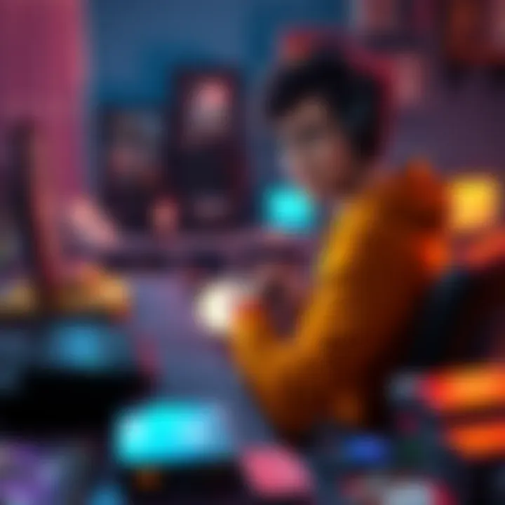 A person sitting at a desk, surrounded by game boxes, looking confused while holding a controller, pondering which game to play first.