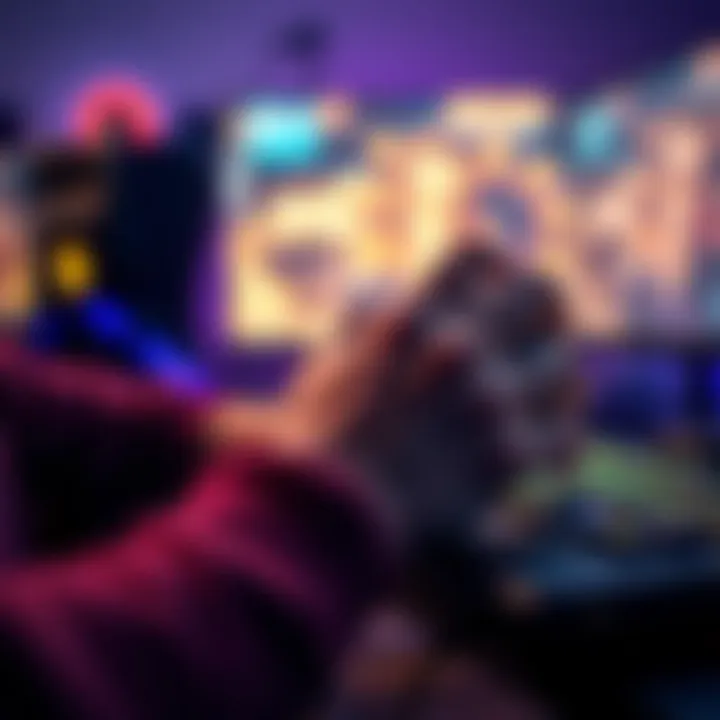 A gamer demonstrating the claw grip technique while playing a game, showing the hand position and mouse interaction.