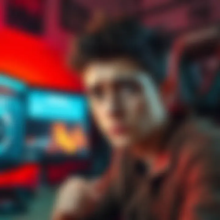 A gamer looking worried, with a computer screen showing a warning about save file size limits.
