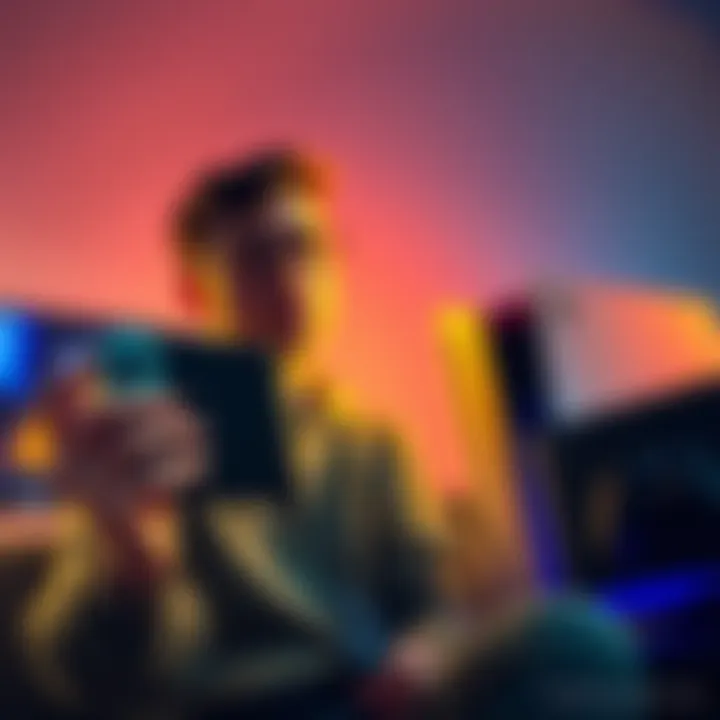 A gamer holding a Nintendo Switch 2 while looking at a PlayStation 5 and an Xbox Series X, contemplating a trade.