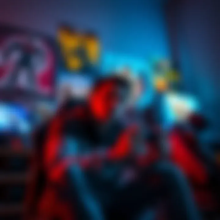 Gamer contemplating their next move A person sitting in front of a gaming setup, looking unsure while holding a game controller, with game posters in the background.