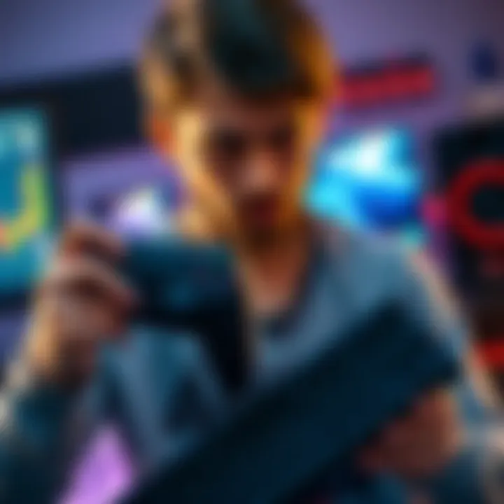 Gamer holding a controller and a keyboard A gamer looking at a game controller in one hand and a computer keyboard in the other, contemplating their gaming setup