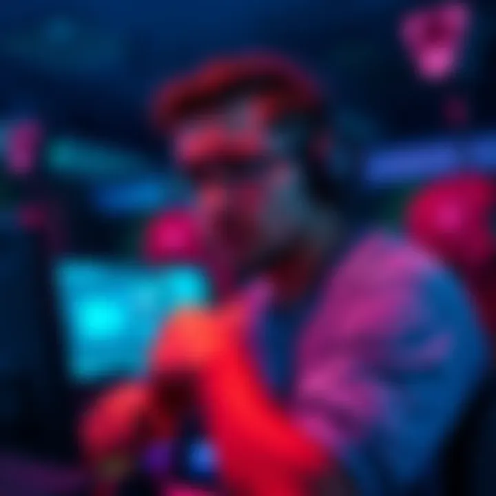 A gamer looking frustrated while sitting in front of a computer screen, discussing combat strategies in multiplayer games