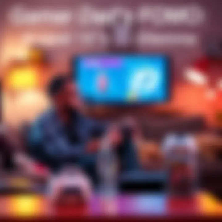 A level 15 gamer dad sitting on a couch, looking at a gaming console with a pensive expression, surrounded by family items and a computer screen showing friends' high scores.