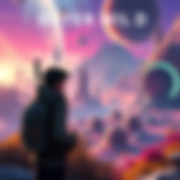 A passionate gamer exploring a colorful alien landscape filled with unique structures, emphasizing the thrill of discovery akin to Outer Wilds.