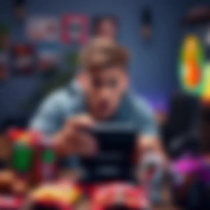 A gamer looking frustrated while playing a challenging video game level on a console, surrounded by snacks and energy drinks.
