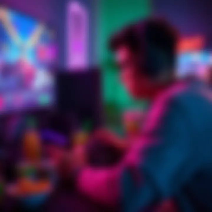 A gamer intently playing a video game on their console, surrounded by snacks and drinks, illustrating varying session durations.