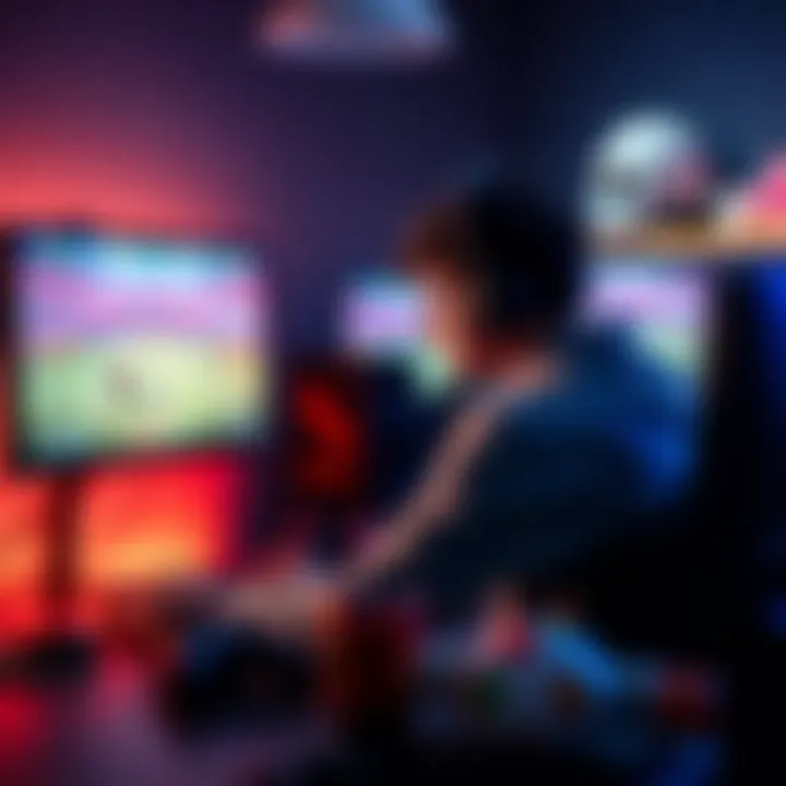 A player sits at a gaming setup, looking stressed while trying to play Rocket League on a computer screen, with game graphics visible.