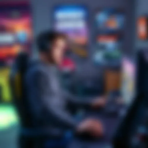 A gamer sits at their computer, looking frustrated with their controller, surrounded by gaming gear and Rocket League posters.