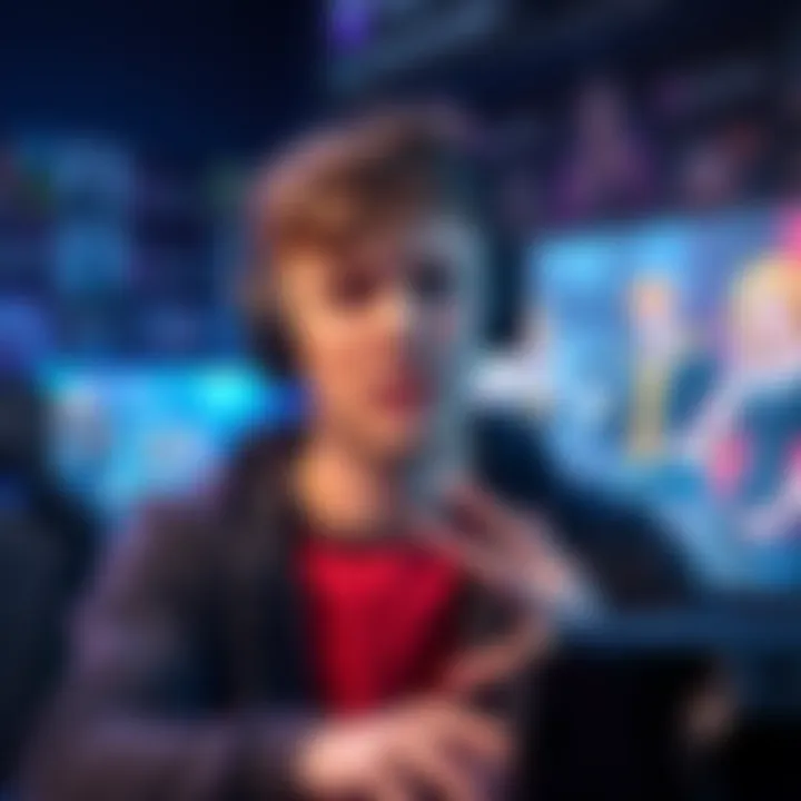 A gamer expressing frustration while playing in a match, showing their screen with characters and chat. The gamer looks annoyed with teammates underperforming.